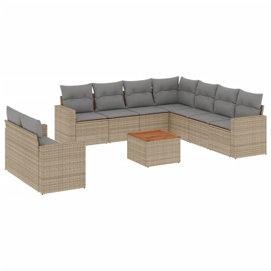 Salon de jardin et coussins 10 pcs mélange beige résine tressée - 2