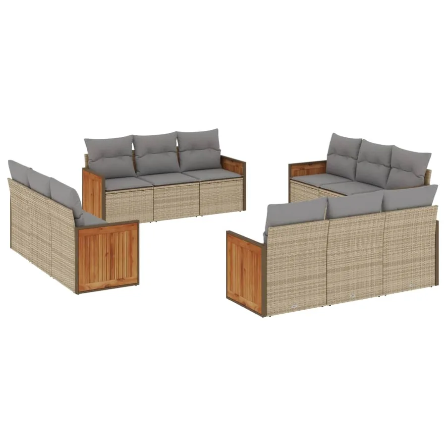 Salon de jardin avec coussins 12 pcs beige résine tressée - 2