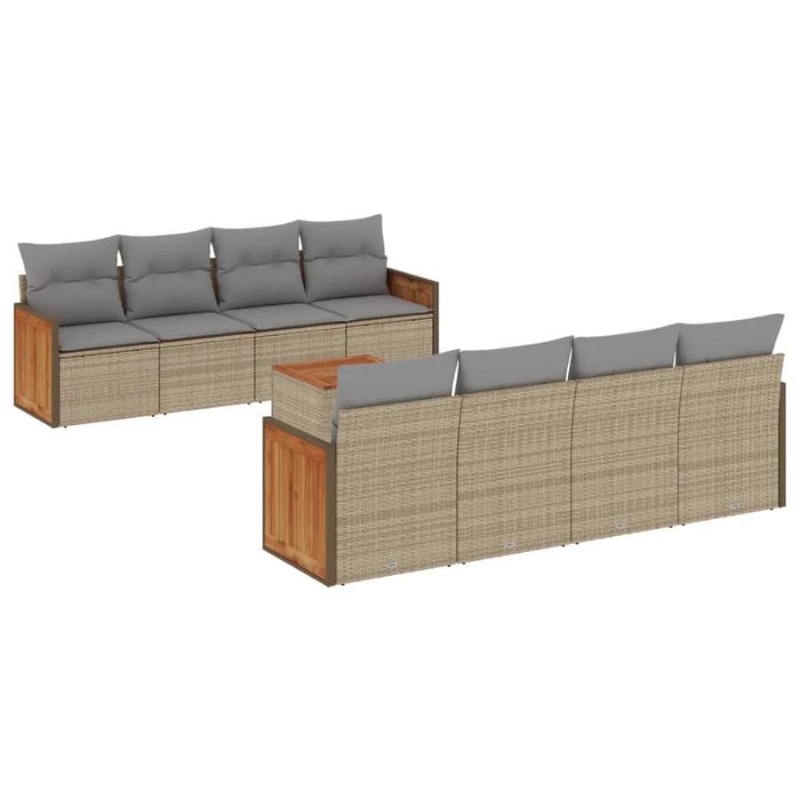 Salon de jardin avec coussins 9 pcs beige résine tressée - 2