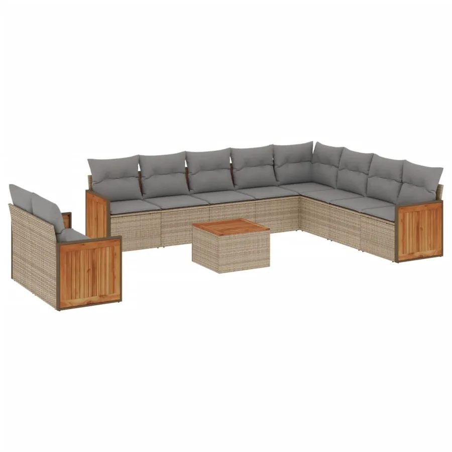 Salon de jardin 11 pcs avec coussins beige résine tressée - 2