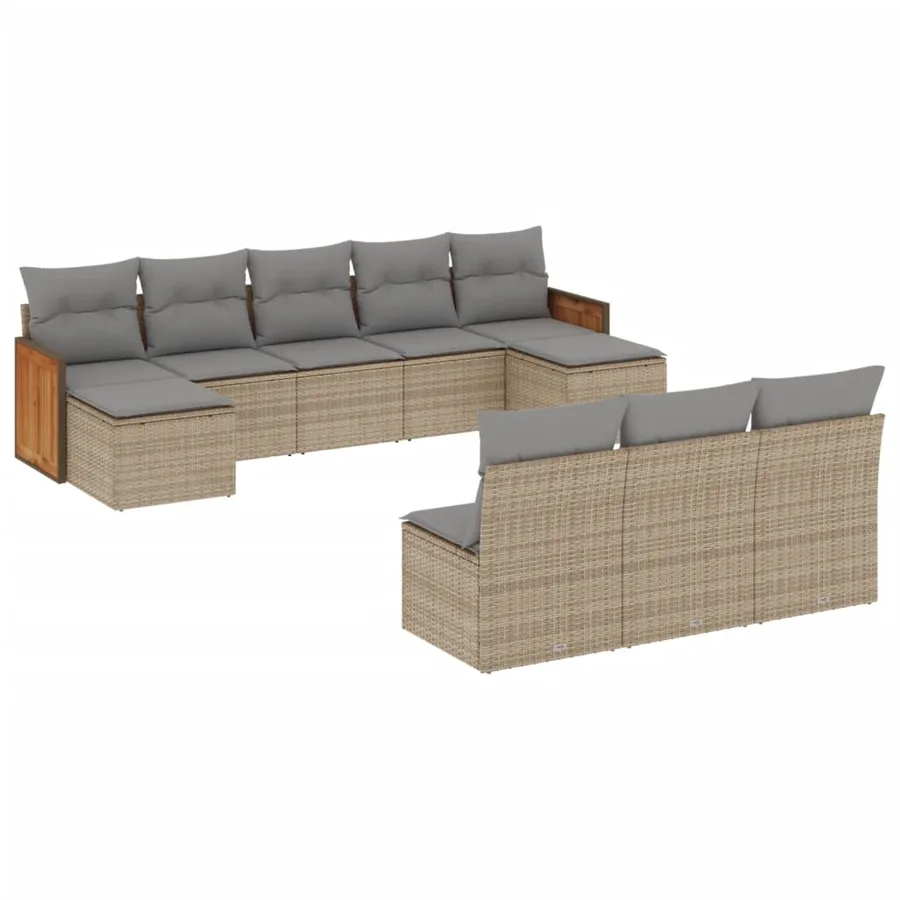 Salon de jardin avec coussins 10 pcs beige résine tressée - 2