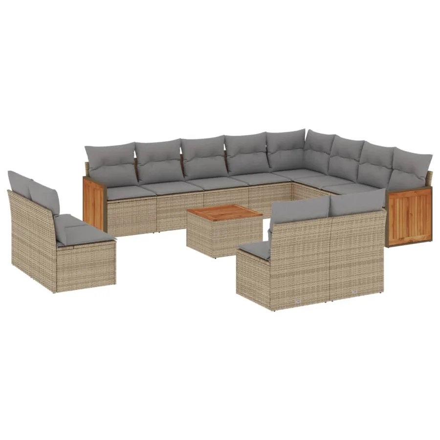 Salon de jardin avec coussins 13 pcs beige résine tressée - 2