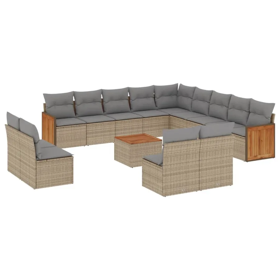 Salon de jardin avec coussins 14 pcs beige résine tressée - 2