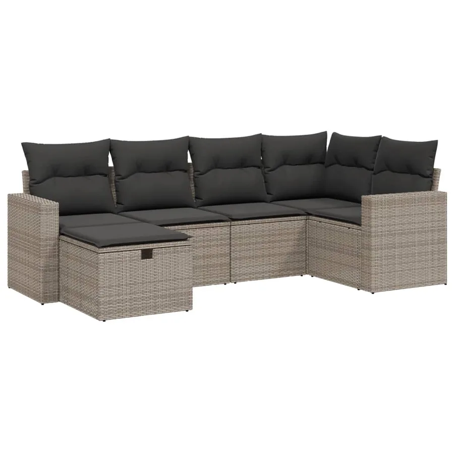Salon de jardin 6 pcs avec coussins gris résine tressée - 2