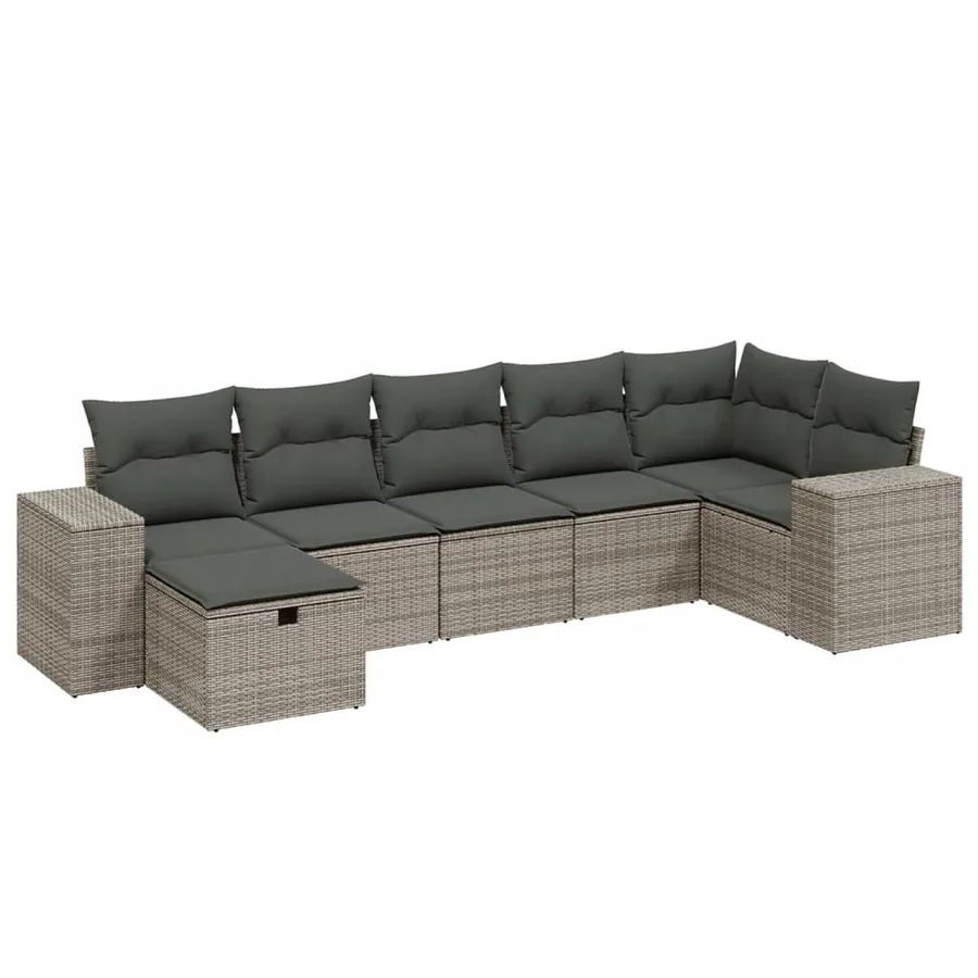 Salon de jardin avec coussins 7 pcs gris résine tressée - 2