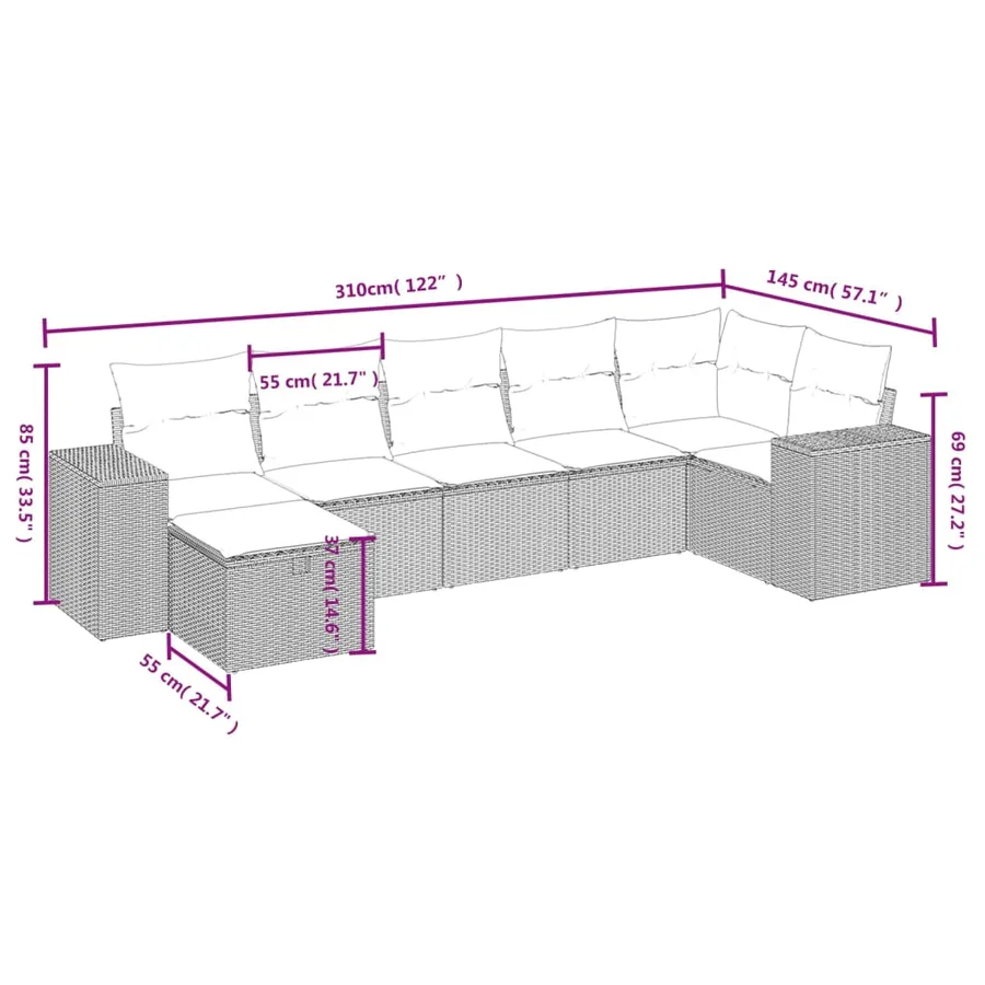 Salon de jardin avec coussins 7 pcs gris résine tressée - 4