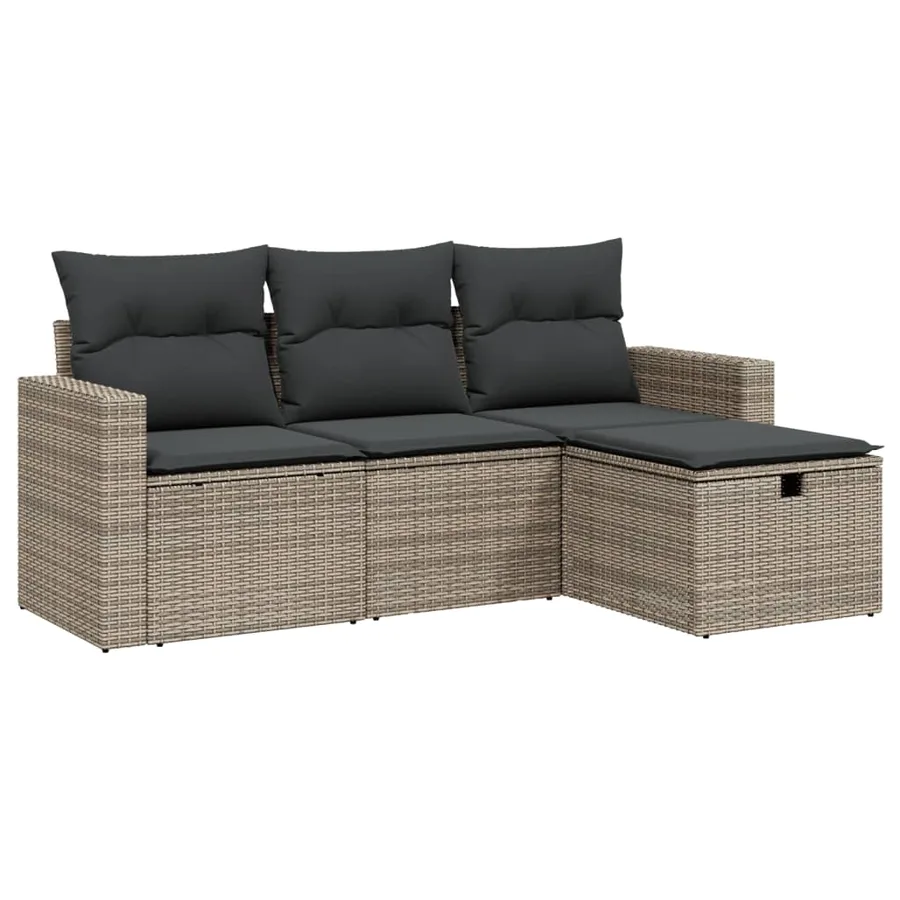 Salon de jardin 4 pcs avec coussins gris résine tressée - 2