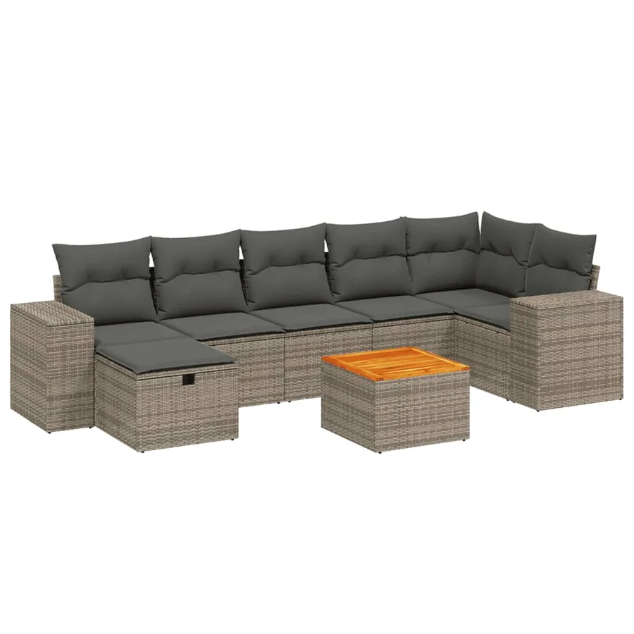 Salon de jardin 8 pcs avec coussins gris résine tressée - 2