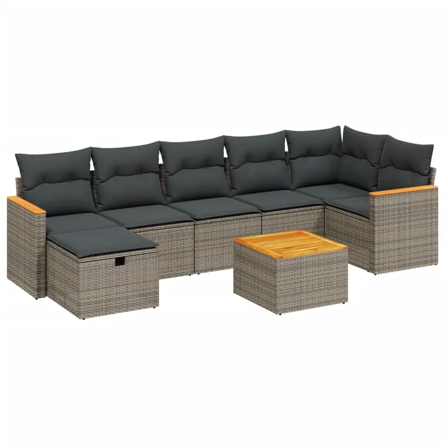 Salon de jardin 8 pcs avec coussins gris résine tressée - 2