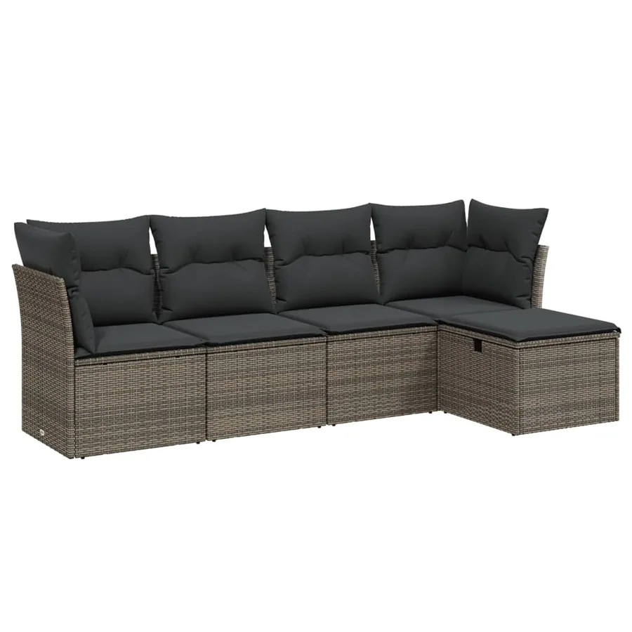 Salon de jardin 5 pcs avec coussins gris résine tressée - 2