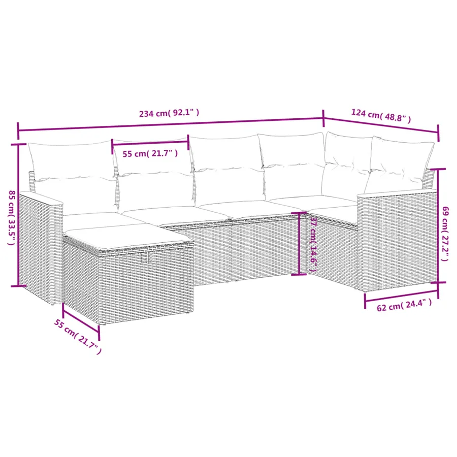 Salon de jardin 6 pcs avec coussins gris résine tressée - 4