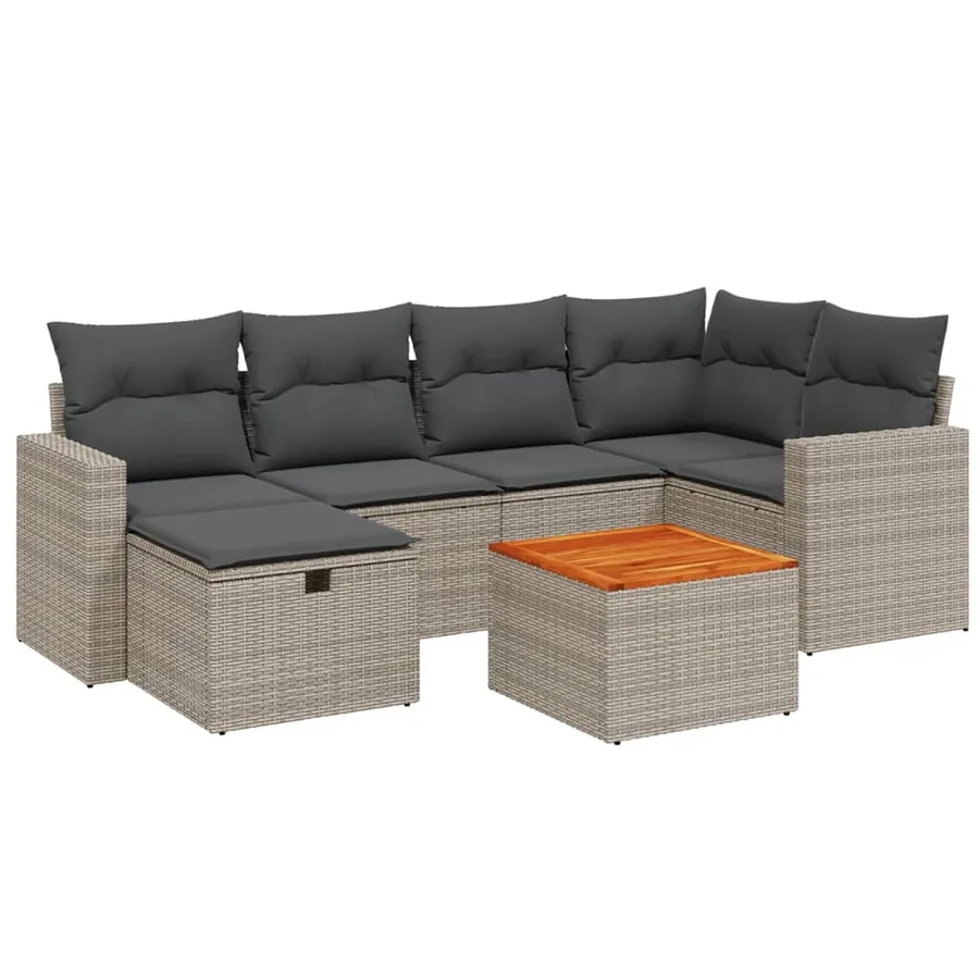 Salon de jardin avec coussins 7 pcs gris résine tressée - 2