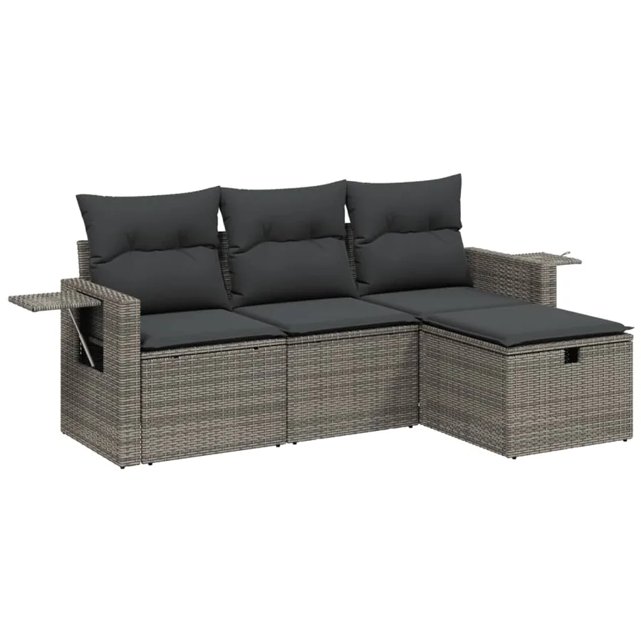 Salon de jardin 4 pcs avec coussins gris résine tressée - 2