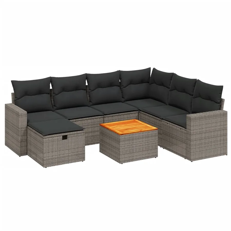 Salon de jardin 8 pcs avec coussins gris résine tressée - 2