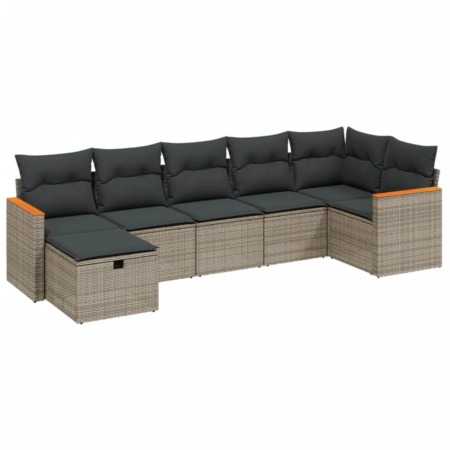 Salon de jardin avec coussins 7 pcs gris résine tressée - 2
