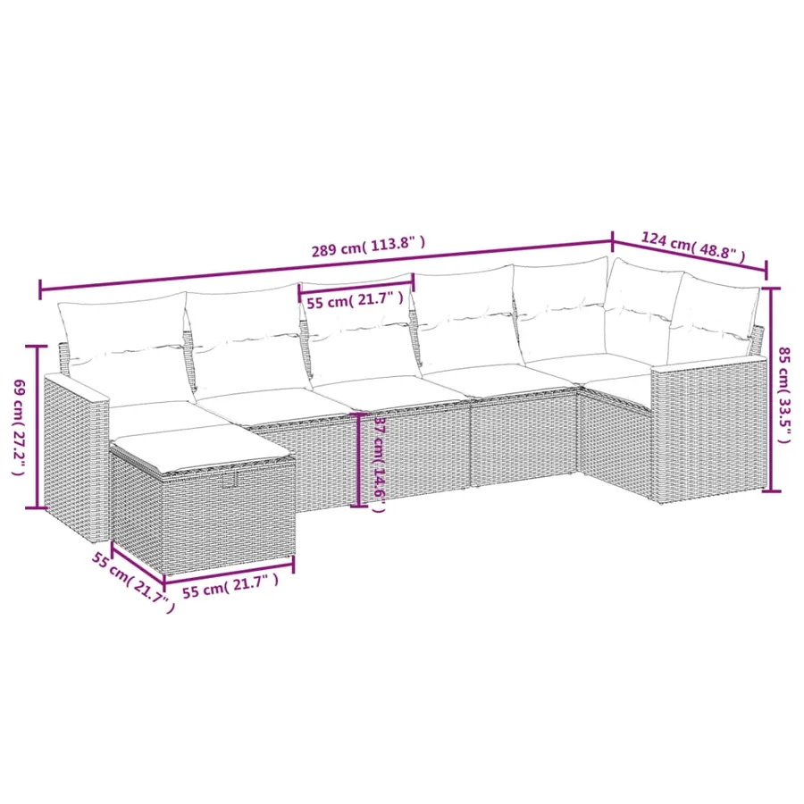 Salon de jardin avec coussins 7 pcs gris résine tressée - 4