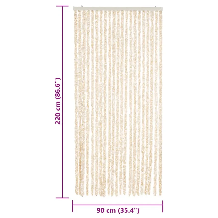 Rideau anti-mouches beige et blanc 90x220 cm chenille - 7