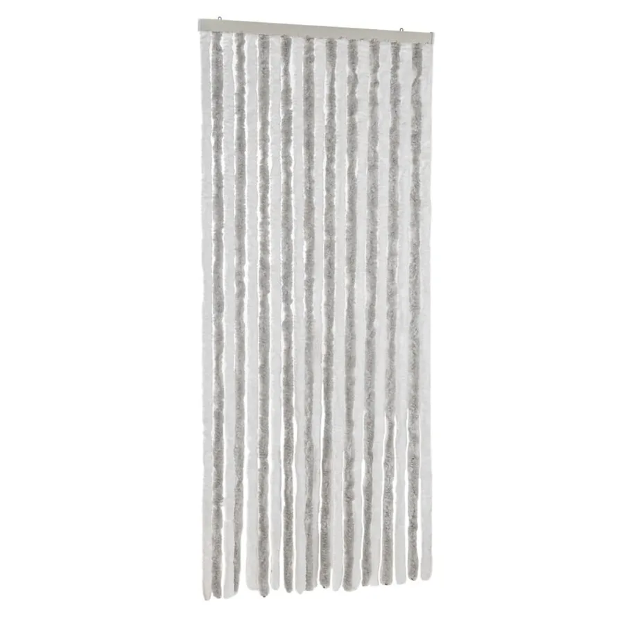Rideau anti-mouches gris clair et blanc 90x220 cm chenille - 2