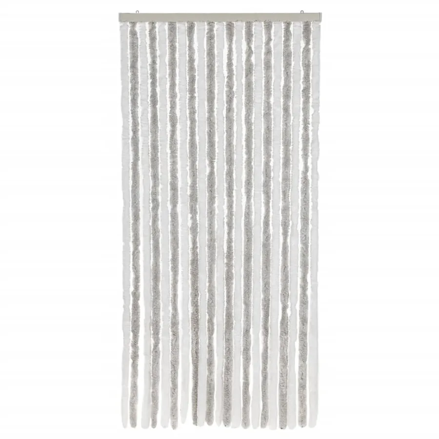 Rideau anti-mouches gris clair et blanc 90x220 cm chenille - 3