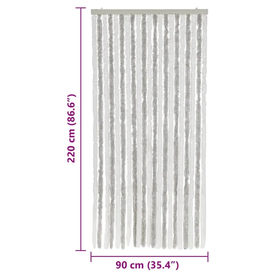 Rideau anti-mouches gris clair et blanc 90x220 cm chenille - 7