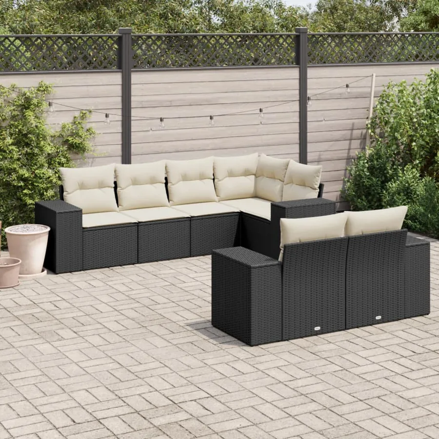 Salon de jardin 7 pcs avec coussins noir résine tressée 62 x 62 x 69 cm - 69,0 kg