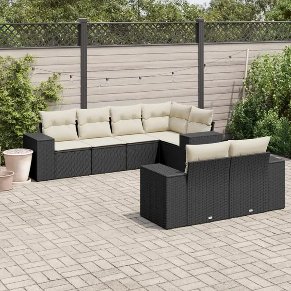 Salon de jardin 7 pcs avec coussins noir résine tressée 62 x 62 x 69 cm - 69,0 kg