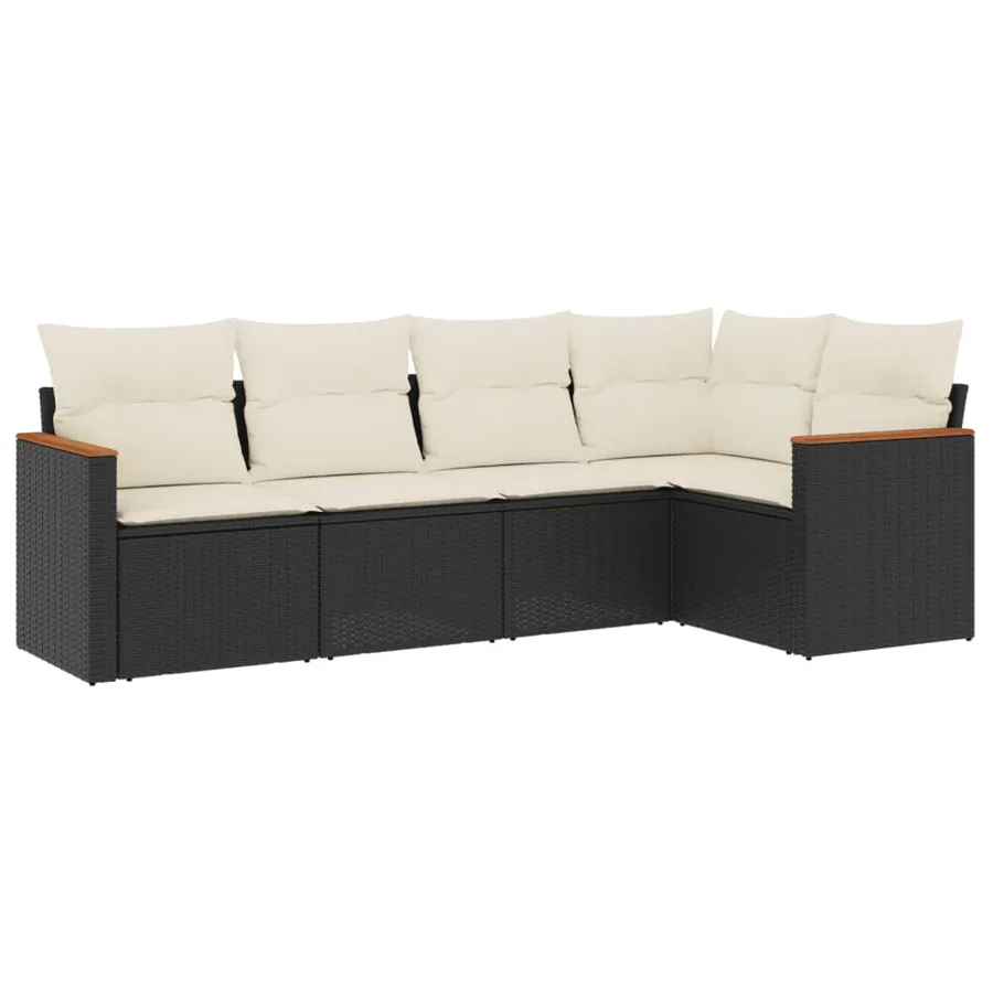 Salon de jardin 5 pcs avec coussins noir résine tressée - 2