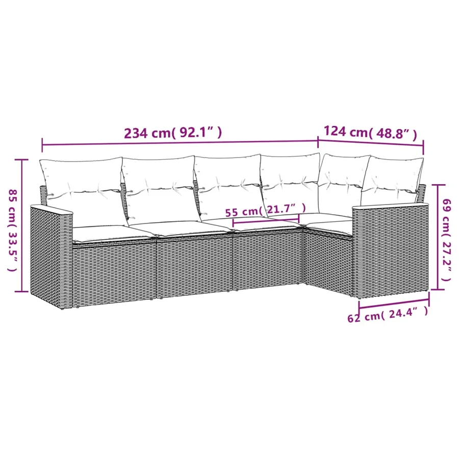 Salon de jardin 5 pcs avec coussins noir résine tressée - 3