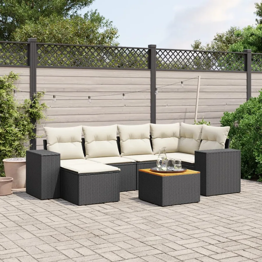 Salon de jardin 7 pcs avec coussins noir résine tressée 62 x 62 x 69 cm - 60,4 kg