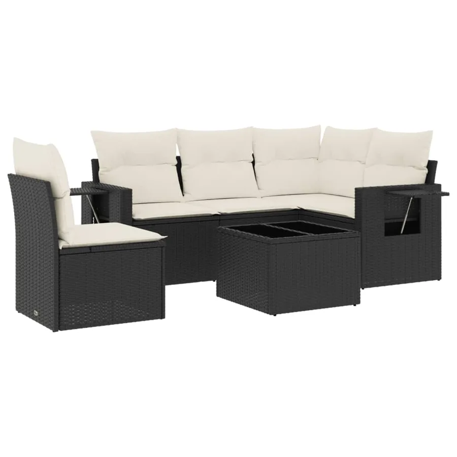 Salon de jardin 6 pcs avec coussins noir résine tressée - 2