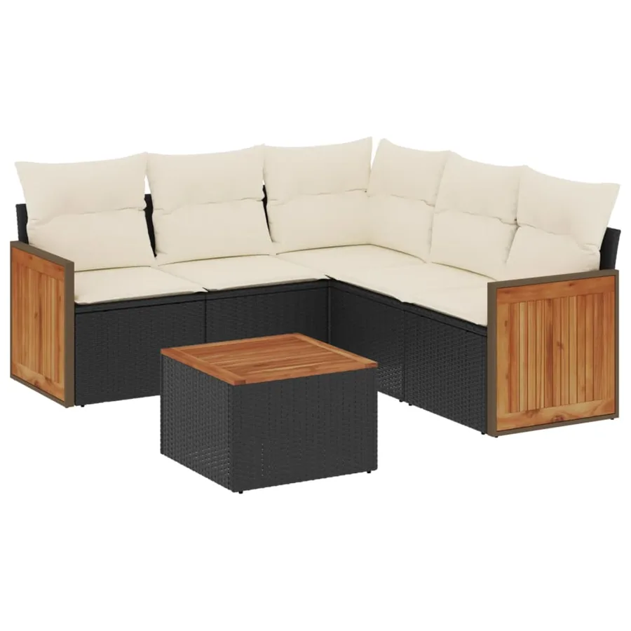 Salon de jardin 6 pcs avec coussins noir résine tressée - 2