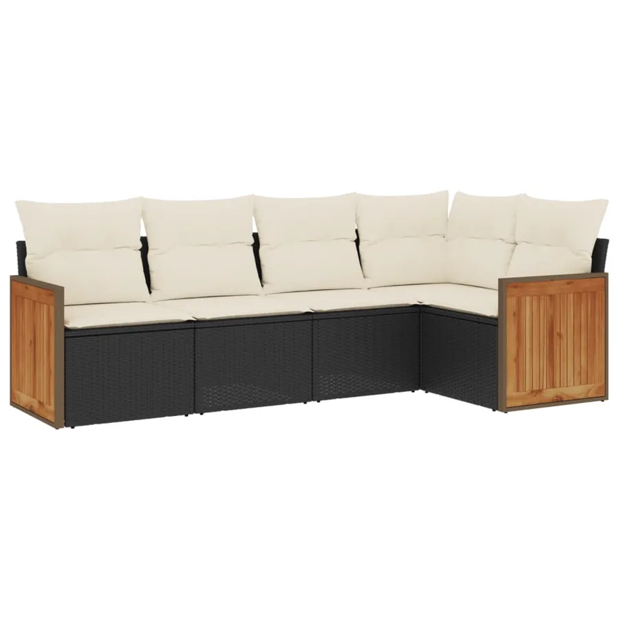 Salon de jardin 5 pcs avec coussins noir résine tressée - 2