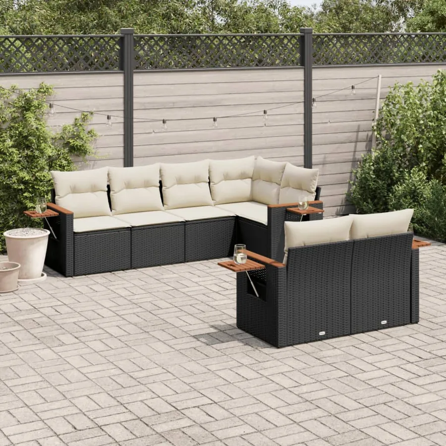 Salon de jardin 7 pcs avec coussins noir résine tressée 62 x 62 x 69 cm - 67,0 kg
