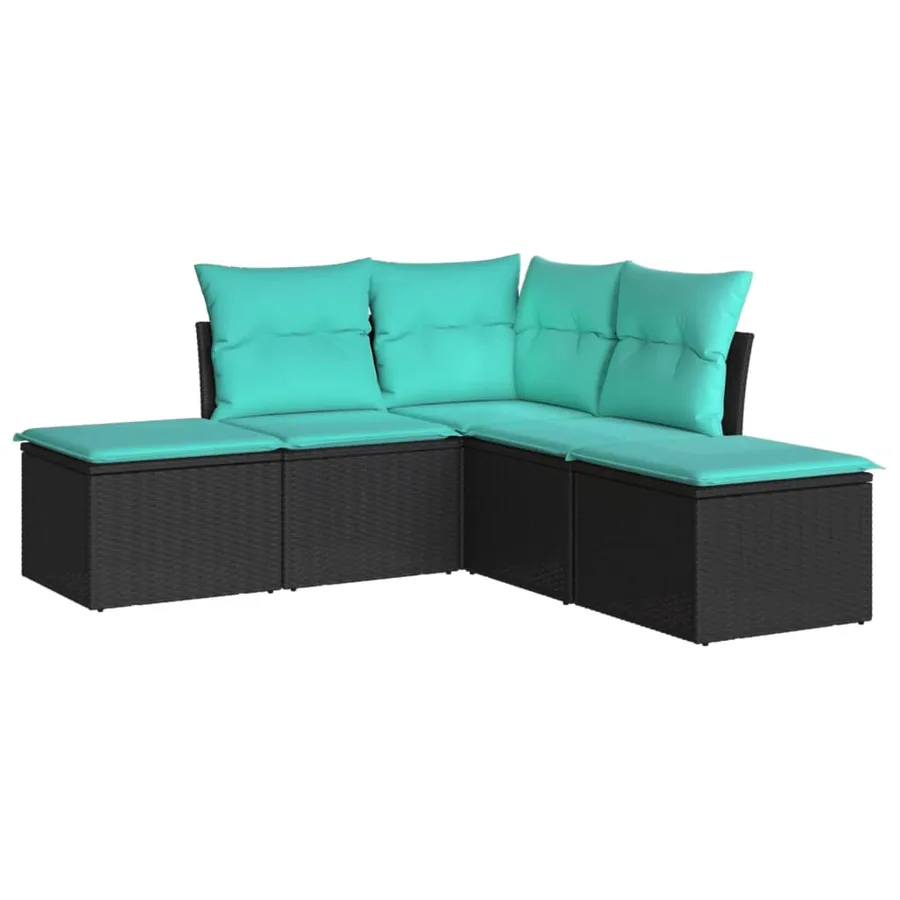 Salon de jardin 5 pcs avec coussins noir résine tressée - 2