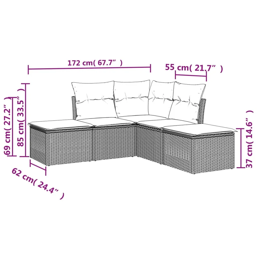 Salon de jardin 5 pcs avec coussins noir résine tressée - 3