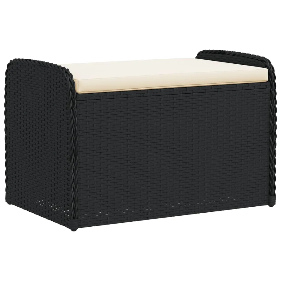 Banc de rangement avec coussin noir 80x51x52 cm résine tressée - 2
