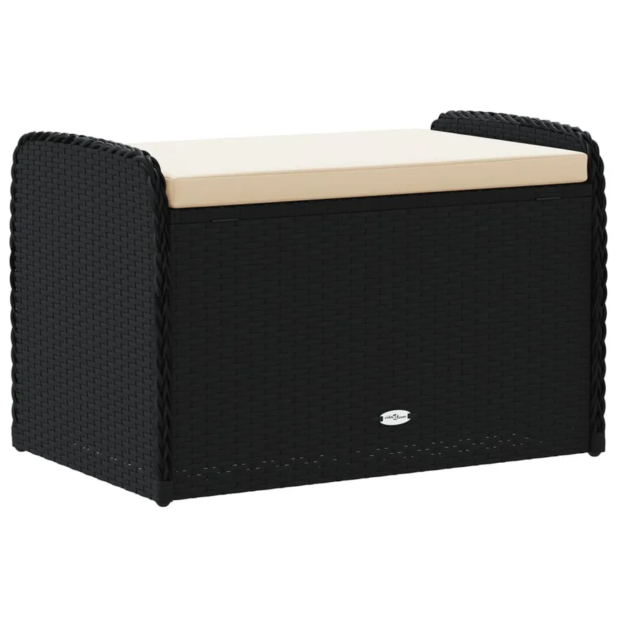 Banc de rangement avec coussin noir 80x51x52 cm résine tressée - 6