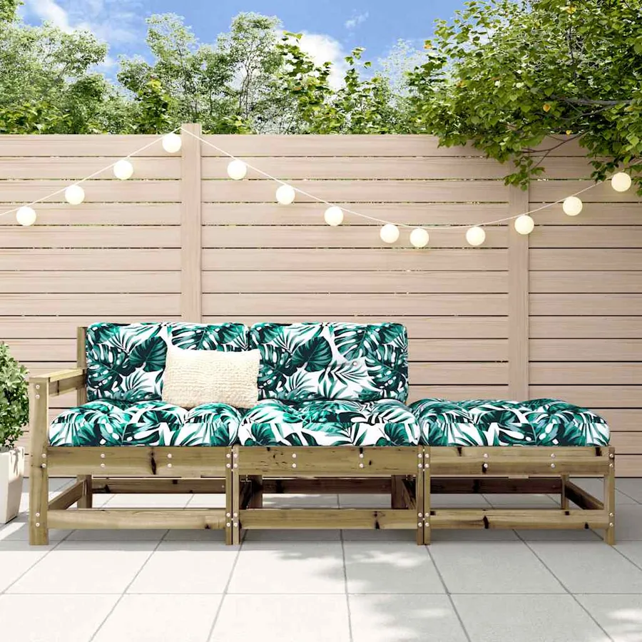 Salon de jardin 3 pcs avec coussins bois de pin imprégné
