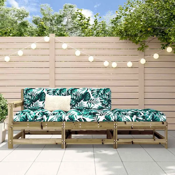 Salon de jardin 3 pcs avec coussins bois de pin imprégné