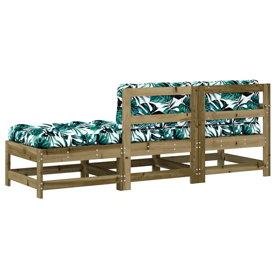 Salon de jardin 3 pcs avec coussins bois de pin imprégné - 7