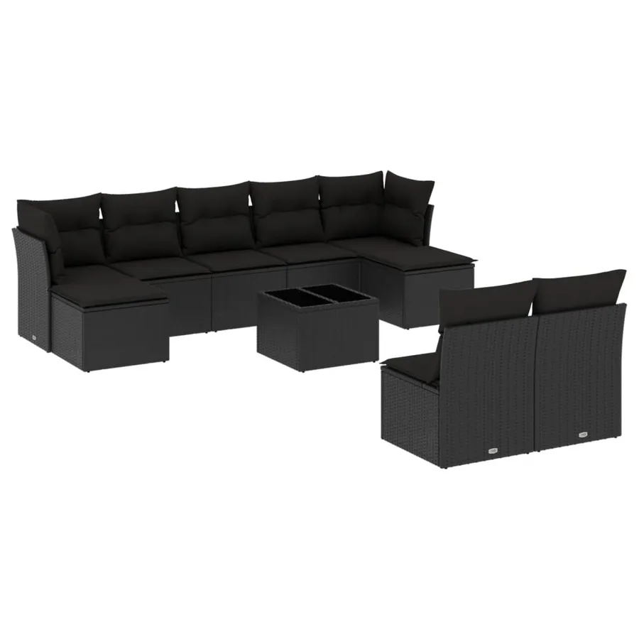 Salon de jardin 10 pcs avec coussins noir résine tressée - 2
