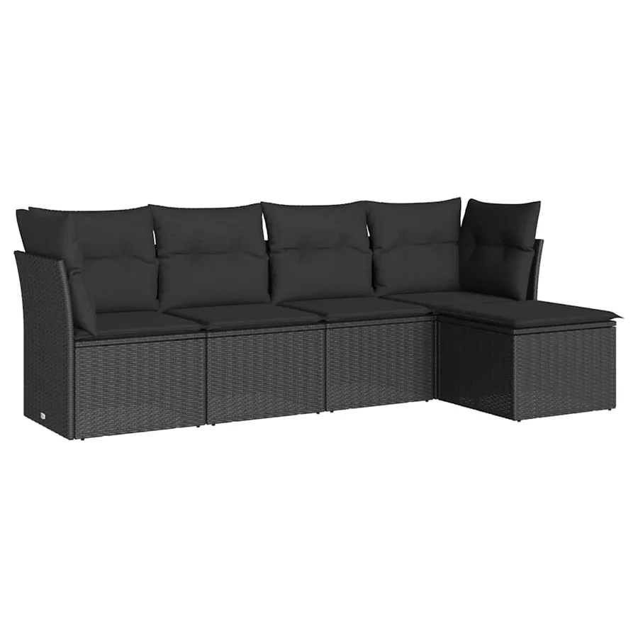 Salon de jardin 5 pcs avec coussins noir résine tressée - 2