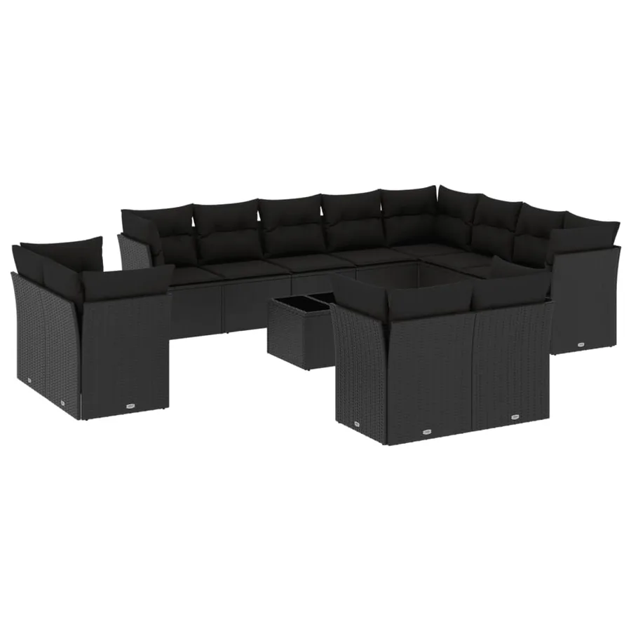 Salon de jardin avec coussins 13 pcs noir résine tressée - 2