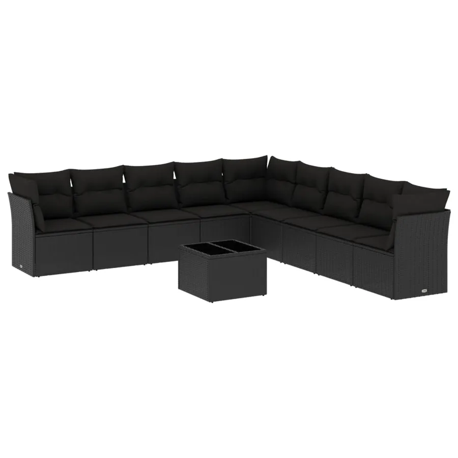 Salon de jardin 10 pcs avec coussins noir résine tressée - 2