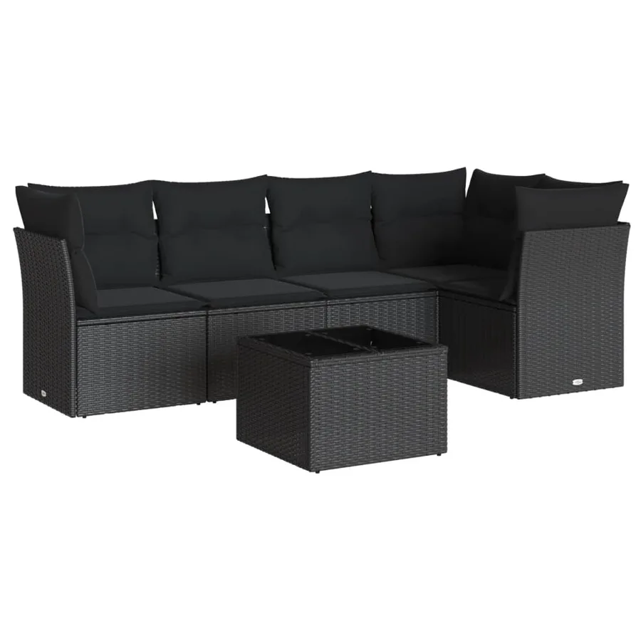 Salon de jardin 6 pcs avec coussins noir résine tressée - 2