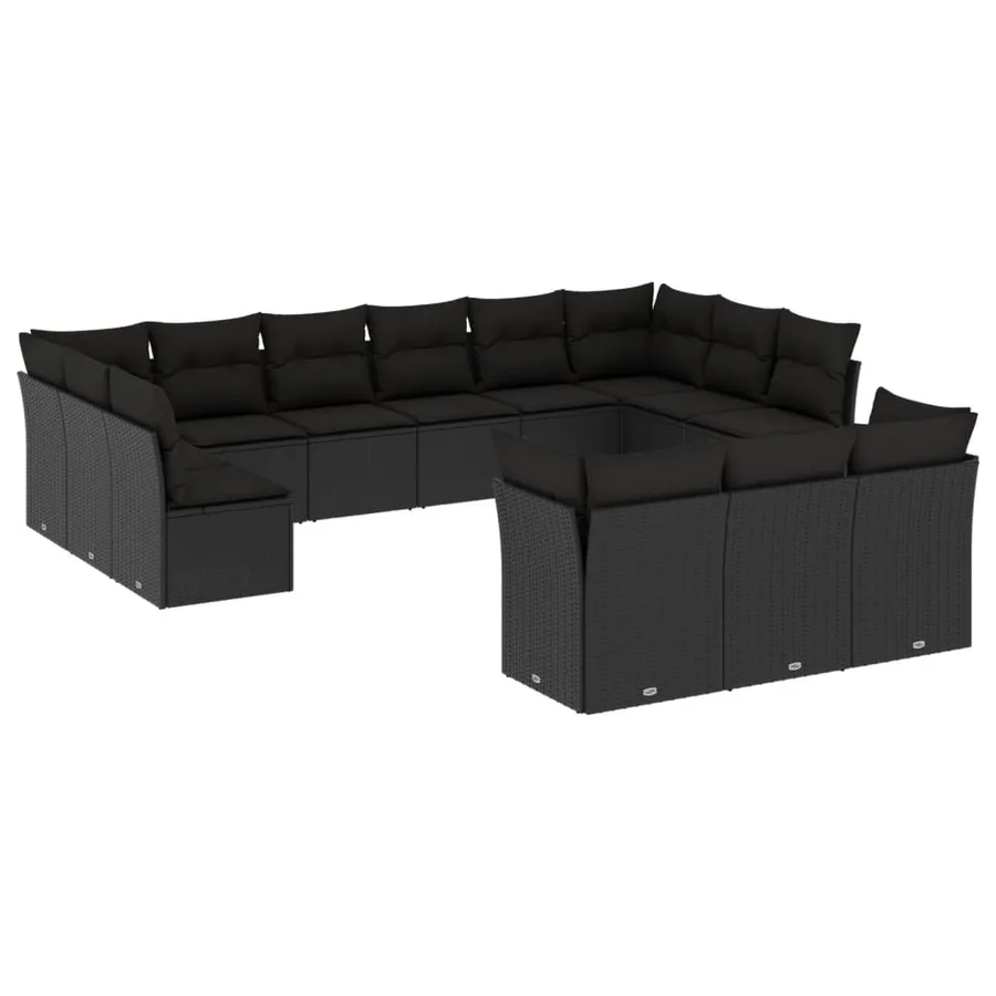 Salon de jardin avec coussins 13 pcs noir résine tressée - 2