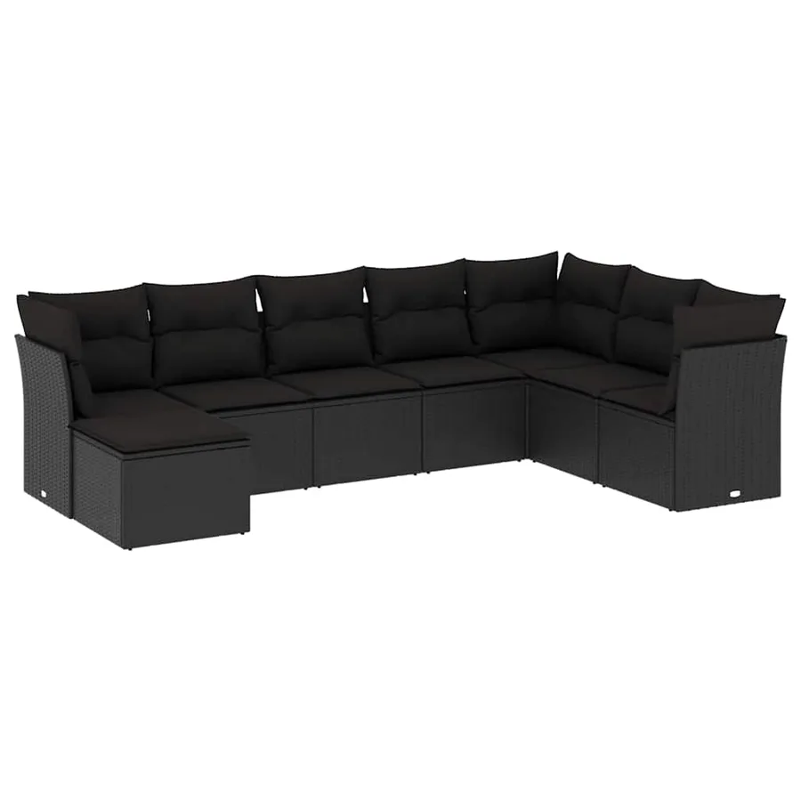 Salon de jardin 8 pcs avec coussins noir résine tressée - 2