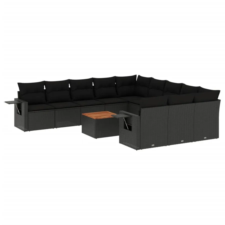 Salon de jardin 12 pcs avec coussins noir résine tressée - 2