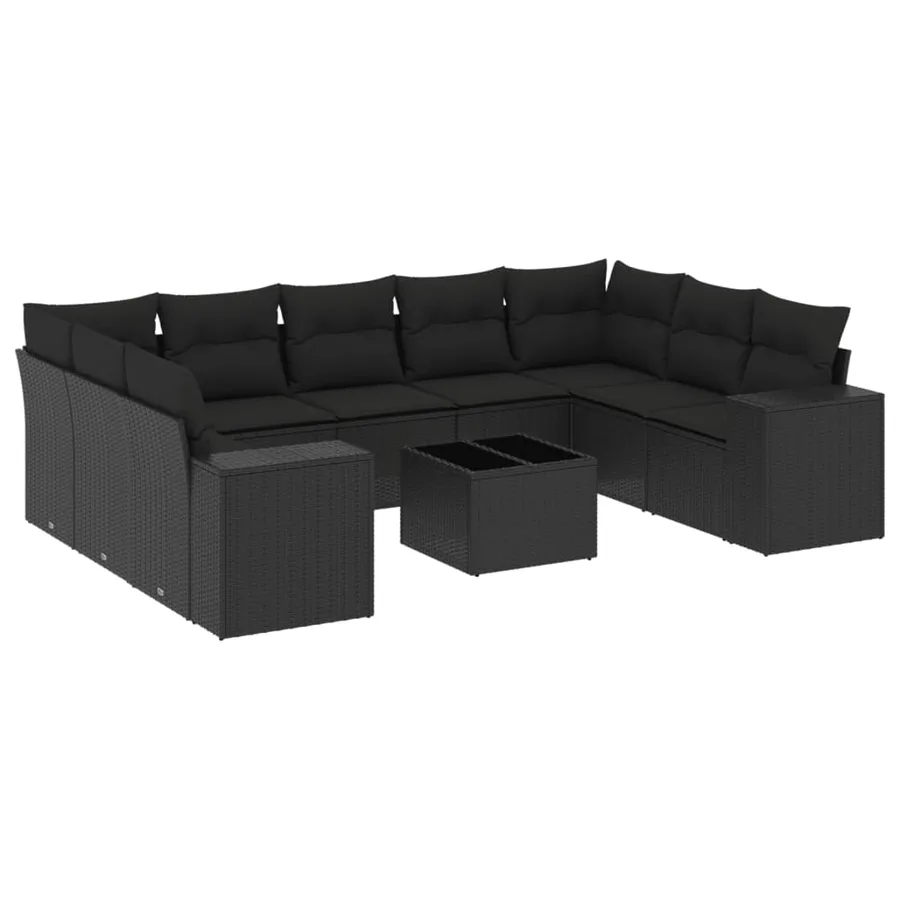 Salon de jardin 10 pcs avec coussins noir résine tressée - 2
