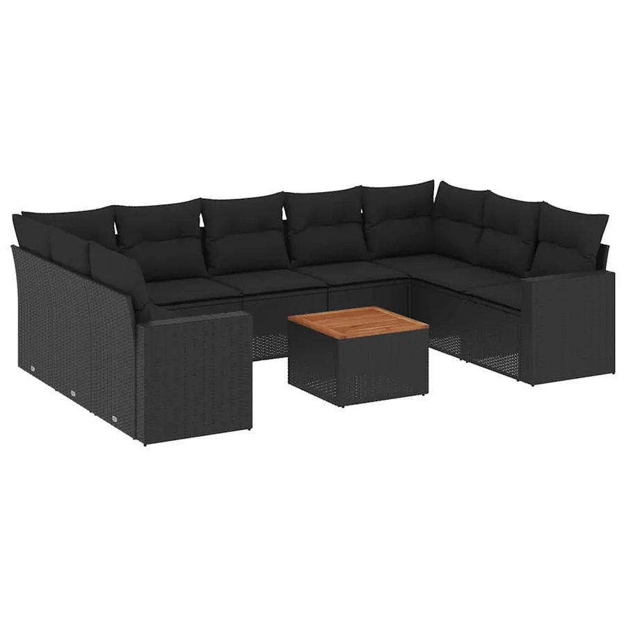 Salon de jardin 10 pcs avec coussins noir résine tressée - 2